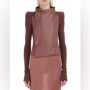 RICK OWENS Leather and Wool Motorcycle Jacket - Brown - Size 6 - NWT CELEB FAV